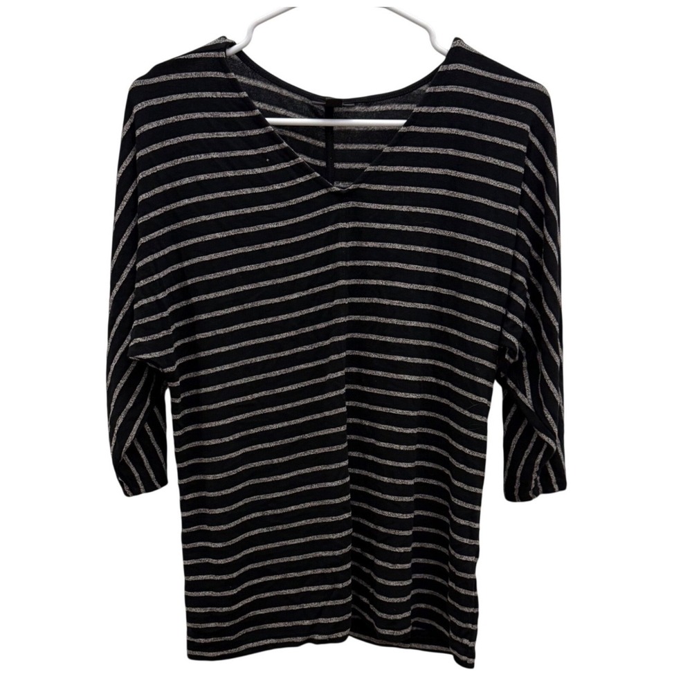 J. Jill Wearever Collection Black Striped V Neck‎ 3/4 Sleeve Top Womens Sz Small